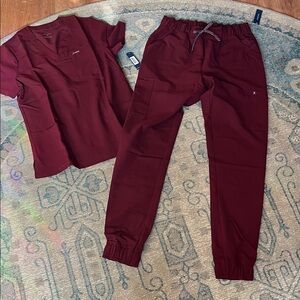 BNWT Jaanuu Burgundy Scrub Set
